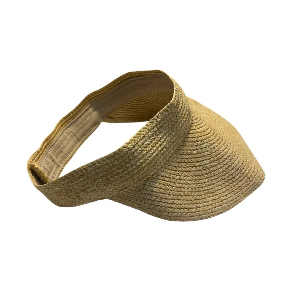 NEW Visor Tan Woven Hat Straw Fold-Up Travel Beige Sun Protection